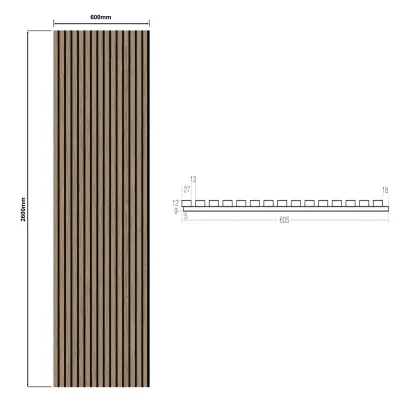 Wandpaneel Akoestisch met echt houtfineer - Muson - 600*2600mm