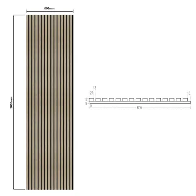 Wandpaneel Akoestisch met echt houtfineer - Invisble - 600*2600mm
