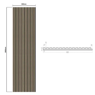 Wandpaneel Akoestisch met echt houtfineer - Natural - 600*2600mm