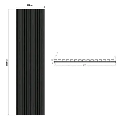 Wandpaneel Akoestisch met echt houtfineer - Diamant Zwart - 600*2600mm
