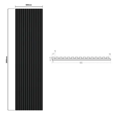 Wandpaneel Akoestisch met echt houtfineer - Mat Zwart - 600*2600mm